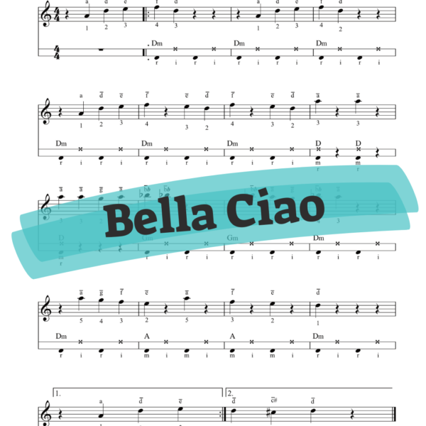 Bella Ciao super easy notation sheet assi rose methods - kleyzmer gypsy european east balkan russian gypsy music how to play learn chords bass lines on accordion